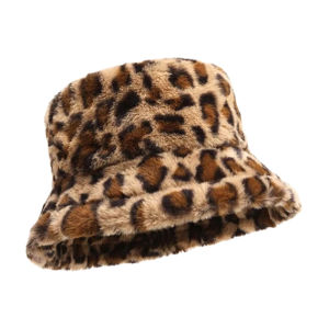 หมวกบักเก็ตลายเสือดาว 56-58CM ขนนุ่ม กันหนาว สไตล์เกาหลี หมวก bucketผู้หญิง