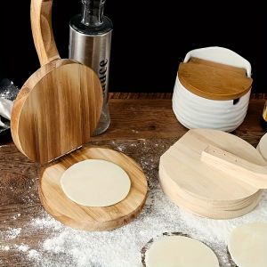 1pc Wooden Manual Dough Press Roller - Non-Stick Burger & Pie Maker Tortilla Dumpling Crust Press with Ergonomic Handle Rust-Resistant Food-Safe Wood for Meatloaf Outdoor & Kitchen Use Natural Wood Design
