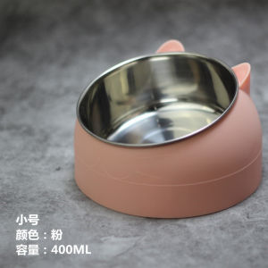 400ml Cat Food Bowl Raised No Slip Stainless Steel Elevated Stand Tilted Neck Protection Feeder Bowl Pet Bowl Dog Bowl