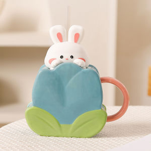 Mi.more Gelas Mug Keramik Rabbit Style With Straw Ceramic Cup Gelas Lucu Unik Bentuk Korean Style