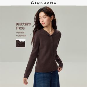 Giordano Beau Monde Women Sailor collar button placket slim cardigan Free Shipping 13356604
