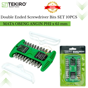 TEKIRO Mata Obeng Angin PH2 x 65mm - Mata Obeng Bor Magnet PH2 Plus Plus - Mata Obeng Sekrup - MATA OBENG GYPSUM DOUBLE SISI PLUS DAN MINUS (+/-) (Per Set) - Double Ended Bit Set 10 Pcs