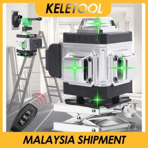 4D 16 Line Laser Level Green Light Lazer Adjustable Auto Measuring Tool Self-Leveling 360° Rotary Cross Measuring Laser Level with Tripod 16 线激光水平仪