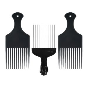 3 Pack Plastic & Metal Hair Pick Comb Set for Curly & Afro Hair – Detangling & Styling for Men & Women – Includes 2 Plastic Picks and 1 Stainless Steel Metal Pick