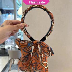 SHENHAO2🎀 Dài Ribbon Chuỗi tóc Hoop thanh lịch đuôi ngựa chủ vải khăn lụa Headband Phụ kiện tóc cho phụ nữ cô gái in hairband