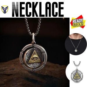 2023 Original Horus Eye Of Providence Rotatable Pendant Titanium Steel Long Necklace Tide Brand Colorproof Fashion Personalized Trendy Niche Hiphop Rapper Men Chain Accessory