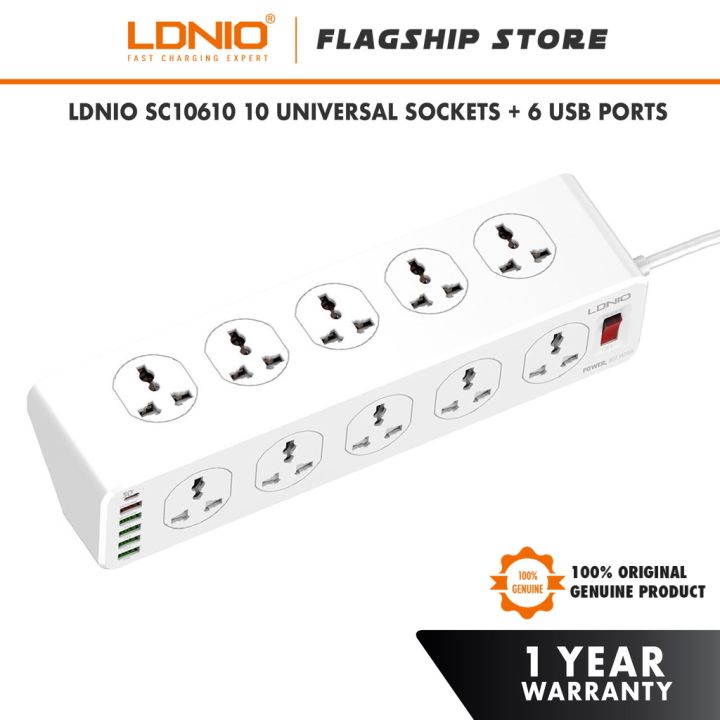 LDNIO SC10610 Power Strip - 1 Year Warranty - 10 Universal Sockets / 6 ...