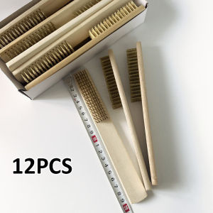 12Pcs Copper Wire Scratch Brush Copper Plated Steel Brush Wood Handle