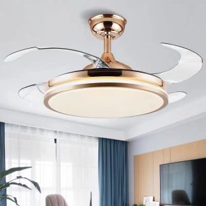 Ceiling Fan With Light Luxury Chandelier With Fan 42 Inches Invisible Ceiling Fan Lamp Crystal Ceiling Light With Fan Remote Control Ceiling Fan With LED Light Energy-Saving Chandelier For Living Room Cafe Restaurant