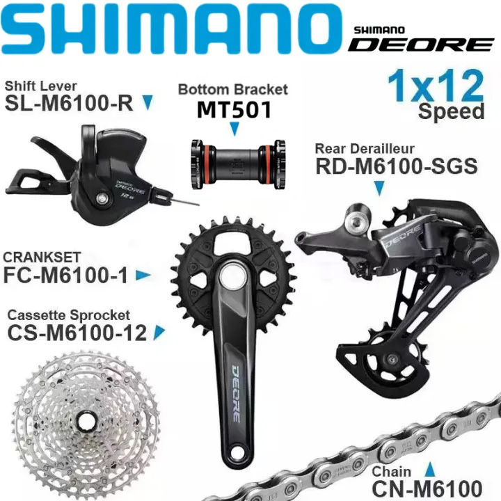 Shimano DEORE M6100 12-Speed Groupset – 4-Piece Set: Derailleur, Chain, Cassette, Right Shifter