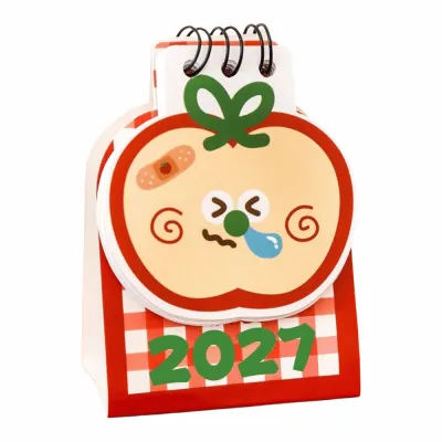 JESSLILY Appl Shape 2027 Desk Calendar Coil Binding Mini Flip Calendar Memo Calendar Home/Office Desk