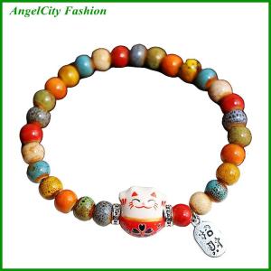 AngelCity Fashion Store Cute Lucky Cat Bracelet For Women Girls Adjustable Colorful Beaded Bracelets Chinese Style s Cat Pendant Bracelet Jewelry