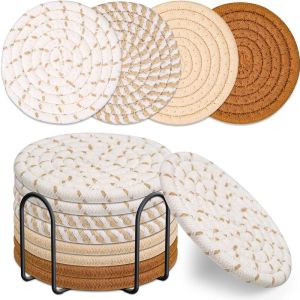 KENDRARY 8/10 Pcs Tròn Đế lót ly đồ uống Bện Dây cotton Miếng đệm nóng Hoàn hảo Không dễ biến dạng Bộ Tấm lót đĩa ăn tối Trang trại