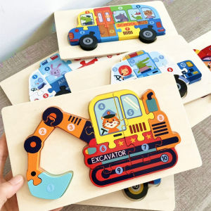 🇲🇾3D Wooden Vehicle Puzzles Educational Developmental Toys Gift Baby Montessori Color Shapes Learning Puzzles Great Gift Ideas for 2 3 4 5 Years Old Boys Girls Toddler