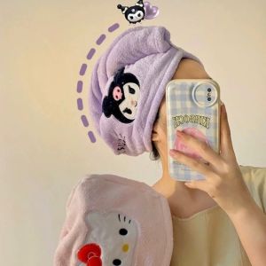 Dry Hair Cap Sanrio Hello Kitty My Melody Kuromi Embroidery Absorbent Dry Hair Towel Triangle Hat Ladies Long Hair Towel Bath Hat
