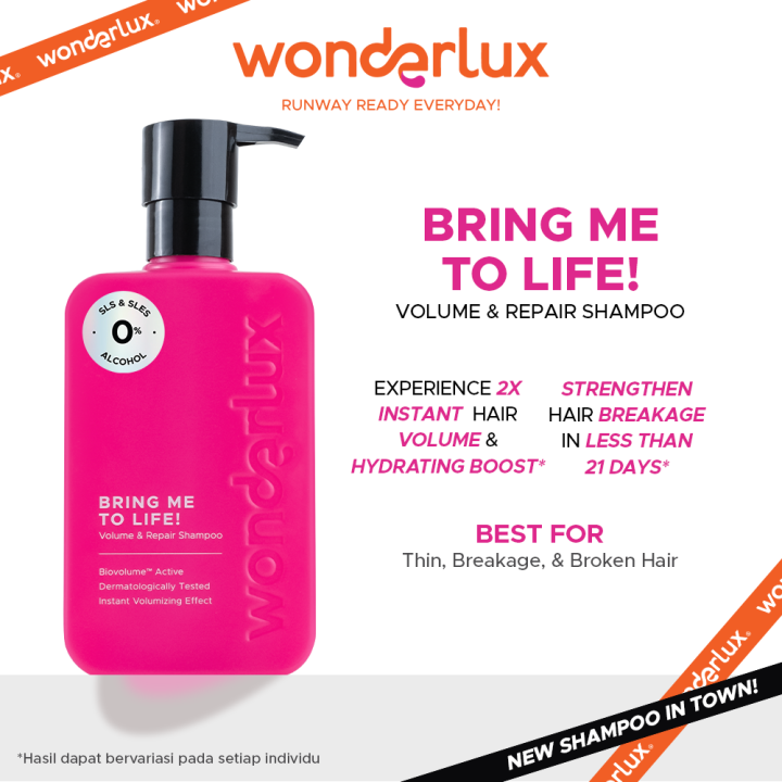 Wonderlux Bring Me To Life! Shampoo to Volume & Repair Hair Damage For Sensitive Scalp Sampo Rambut Rusak Patah Kering 250ml Shampoo SLS & SLES FREE