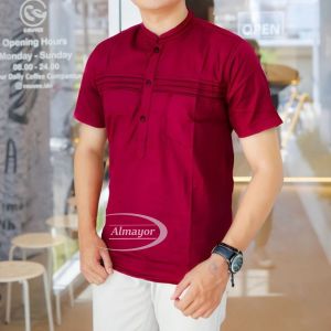 Almayor Baju Koko Pria Bordir Lengan Pendek Benang Premiun Bahan Katun Adem Mewah Kualitas Terbaik