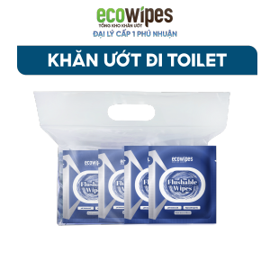 KHO PHÚ NHUẬN_Túi Zip 50 Gói Khăn Ướt Flushable EcoWipes Gói 1 Tờ Travel Size Khăn Vệ Sinh Tự Tan Trong Bồn Cầu