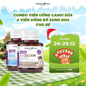 Combo Viên Uống Canxi Sữa Healthy Care Kids Milk Calcium 60 Viên & Viên Uống Bổ Sung Dưỡng Chất Healthy Care DHA 60 Viên