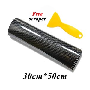 7D Car Carbon Fiber Sticker Waterproof Glossy Vinyl Roll Motorcycle Decal Multi Size (Free scraper)