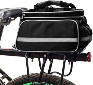 Bike Bag Bicycle Pannier Waterproof Multi-Function Excursion Cycling Bicycle Bike Rear Seat Trunk Bag Carrying Luggage Package Rack Panniers with Rainproof Cover (Black)