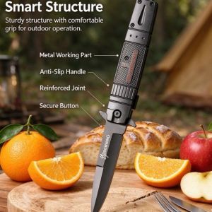 Portable Folding Camping Utility Tool High Hardness Stainless Steel Multi‑purpose Hand Tool with Textured Non‑slip Handle Compact Pocket Gadget for Outdoor Picnic Slicing Meat & Fruit