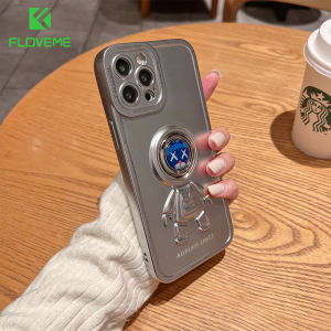 FLOVEME Luxury Matte Astronaut Phone Case For iphone 13 12 11 Pro Max X XR XS Max 7 8 Plus Plating Transparent With Stand Lens Protection Shockproof Back Cover