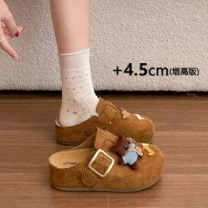 Free Shipping 2026 New Spring Collection: Cute Cartoon-Style Platform Sandals With Hidden Heel (Height-Increasing Version) Closed-Toe Design Suitable For Outdoor Wear