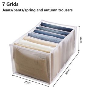 Foldable 7 Grids Clothes Organizer Jeans Pants Wardrobe Storage Organizer Drawer Mesh Storage Box