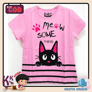 Baju Anak Perempuan / Kaos Anak Lengan Pendek Motif Meow Some Pink 1 - 10 Tahun