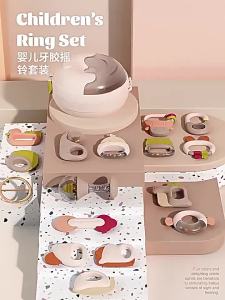 guanwu  High-end Gift for Newborns Baby Hand Rattle Teething Toy Gift Soft Rubber Set