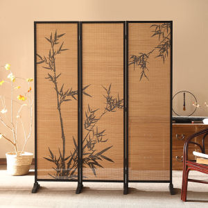 LZD  Chinese Bamboo Screen Partition Wall Living Room Folding Mobile Bedroom Solid Wood Covering Modern malist Office Home