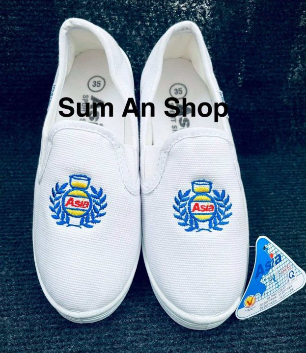 Giày thể dục lười Xỏ NỮ vải TRẮNG W07 học sinh lao động Asia | Lazada.vn