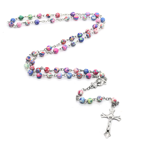 6mm Round Ceramic Beads Rosary Necklace for Cross Pendant Catholic Necklaces Religious Women Charm Gifts