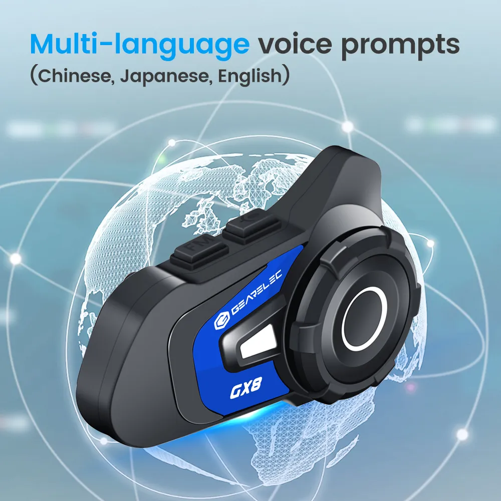 GEARELEC GX8 หมวกกันน็อคบลูทูธ อินเตอร์คอม บลูทูธ 5.1 แฮนด์ฟรี กันน้ำ IP67 ลดเสียงรบกวนอัจฉริยะ CVC&DSP แบ่งปันเพลง วิทยุเอฟเอ็ม