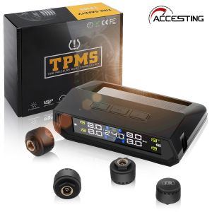 T17 Tire Pressure Monitoring System Auto Security Alarm Systems Solar/USB Powered Tyre Temperature Monitor Car TPMS 4 Sensors