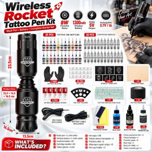 SHANBEN Portable Wireless Tattoo Machine Pen 8W Power Digital Display 1300mAh Battery Tattoo Set for Home Tattoo Art Making