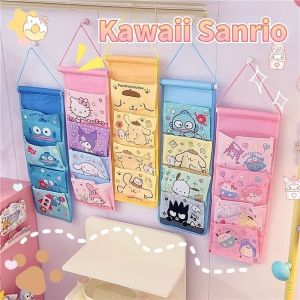 Kawaii Sanrio Wall Door Hanging Bag Hello Kitty Cinnamoroll Kuromi Wardrobe Closet Storage Bag Multi Compartment Pochacco Sundry Bag