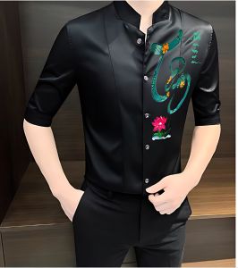 Áo sơ mi nam tay lửng họa tiết chữ TÂN AN - Chất liệu mềm mịn thoáng mát - H96