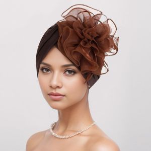 COOLSOOL Headband Turban Indian Hat Party Headpiece Big Flower Head Wrap Exaggerated Party Headwear Beanie Cap Wedding