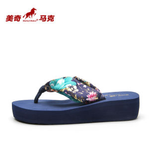[Free Shipping] Bohemian-Style Sandals Summer WomenS Outdoor Wear Mid-Heel Silk Flip-Flops Casual Non-Slip Beach Sandals Non-Slip And Wear-Resistant