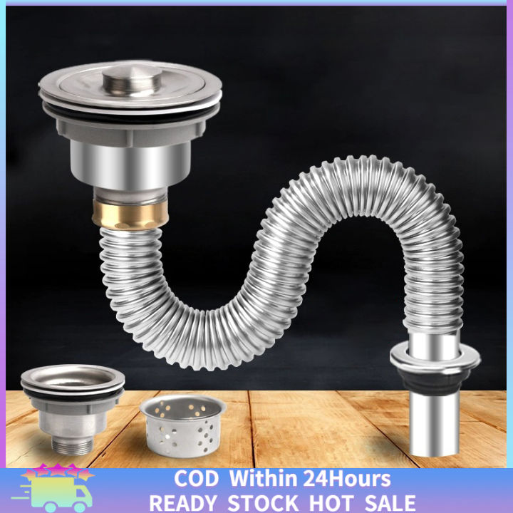 [Fast Delivery] Kitchen Sink Drain Pipe Stainless Steel Washing Basin