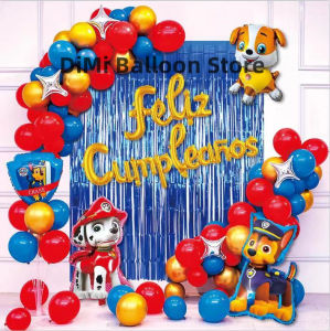 104 Pieces Pet Birthday Party Set Dog Barking Team Dog Patrol Party Decoration Cartoon Dog Paw Aluminum Film Balloon Set
