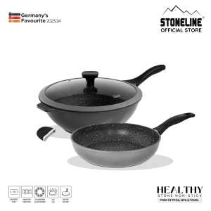 STONELINE® CLASSIC Cookware Set Of 3 24cm Deep Frying Pan / 30cm Wok with Lid