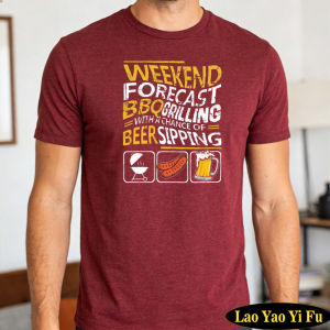 [Local Stock] HBESTY  Weekend Forecast BBQ Grilling Beer Sipping Wine Red Top Summer Cookout Men Tee Funny Forecast T-Shirt Weekend Party Shirt