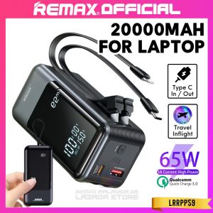 Bateri REMAX OFFICIAL Original Powerbank Laptop Super 65W Fast Charging Matebook With Built In Type C Output Cable 20000mAh Original Android Mini Powebank For Flight 20k Powerband LRRPP59