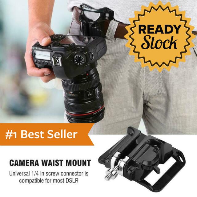 LYNCA Bracket Pinggang Gantungan DSLR Camera Belt Button Holster Braket Penggantung Kamera di Pinggang Tempat Penggantung Kamera Aksi GoPro Xiaomi Yi SJCam Kamera Digital Kuat Kokoh Fleksibel Video Vlog Youtube Travel Fotografi s8391 - Black