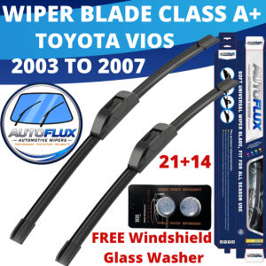 AutoFlux Wiper Blade Class A+ Toyota Vios 2003 to 2007 | FREE Windshield Glass Washer | Set 21+14