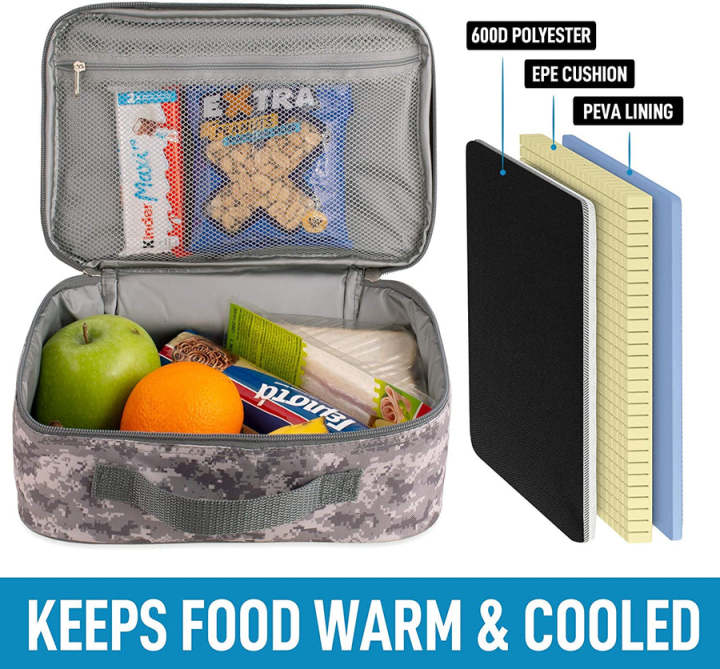 Insulated lunch bag with spacious compartment and builtin carry handle