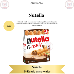 Nutella B-Ready Crisp Wafer 130g - Creamy Mini-Baguette Snack Pack of 6 Crisp Texture Perfect for On-The-Go Snacking